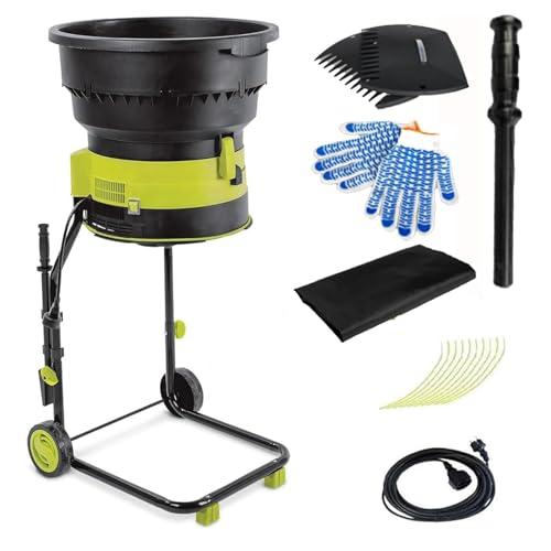 Trituratore Elettrico for Foglie, trituratore for Compost da 2500 W con Ruote, Strumento for la Pulizia del Giardino da 8000 RMP con Diametro dell'imbuto di 54 cm, Include Borsa(+10M CORED)