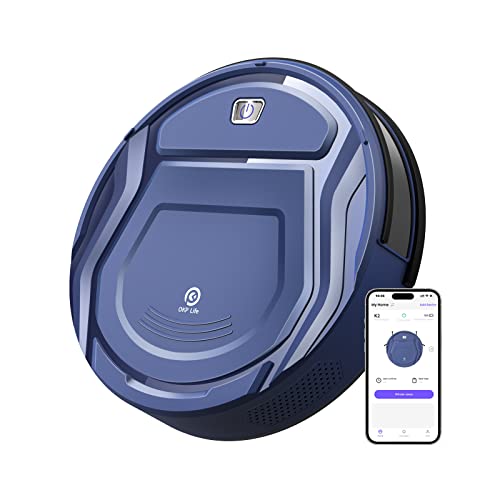 OKP K2 Robot Aspirapolvere, 2100 Pa Potente Aspirazione, Auto-Ricarica, 120 Minuti, Controllo WiFi/App/Alexa, Aspirapolvere Robot Silenzioso Ultrasottile per Peli Animali/Moquette/Pavimenti