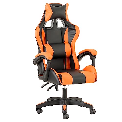 Baroni Home Sedia da Gaming, Sedia Ufficio Ergonomica con Schienale Regolabile, Poggiatesta e Supporto Lombare, Arancione