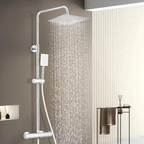 Sistema doccia con termostato, set doccia a pioggia con rubinetto, set completo per doccia con doccetta in acciaio inox, cromato