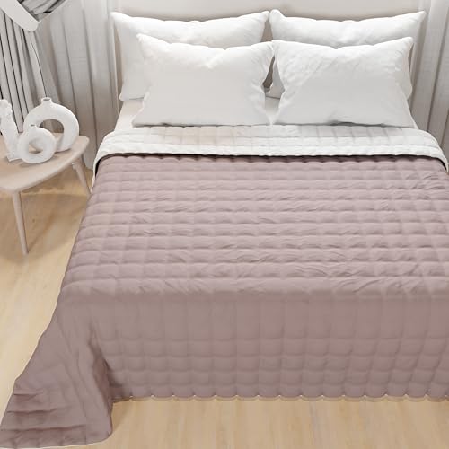 PETTI Artigiani Italiani - Trapuntino Matrimoniale, Trapuntino Leggero Double Face, Copriletto Trapuntato, Trapunta Leggera Estiva, Rosa Antico