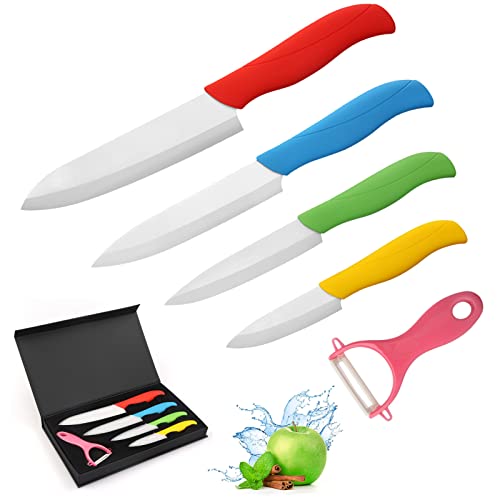Ballery Set di Coltelli in Ceramica, Professionale Coltelli Ceramica da Cucina Set di Coltelli con Manici in Più Colori Affilato e Leggero Usati per Cucinare Verdure, Frutta e Pane