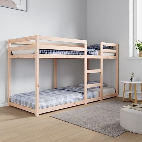 Letto a Castello per Adulti, Letto a Castello 80x200 cm in Legno Massello di Pino, Rete a Doghe (Peso 31,05 kg)
