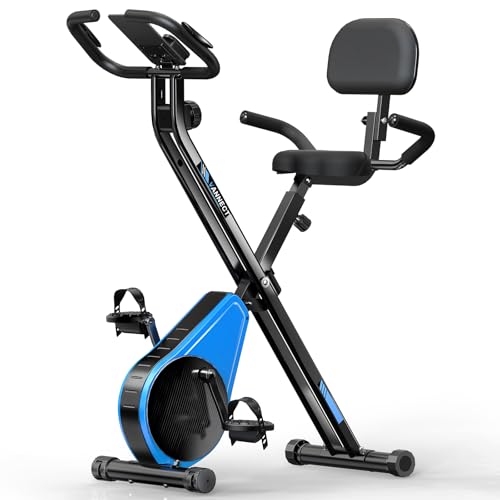 VANNECT Cyclette Pieghevole con Schienale Ergonomico, Cyclette da Casa con 16 Livelli Resistenza Magnetica, Misurazione Manuale Pulsazioni, Monitor LCD, Sedile di Comfort per Casa e Ufficio 160KG