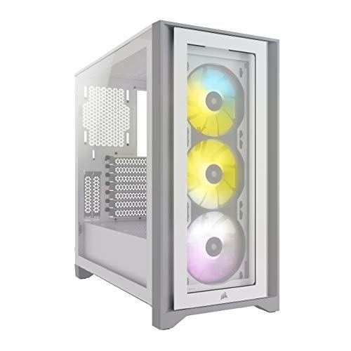 Corsair iCUE 4000X RGB Case ATX Mid-Tower con Vetro Temperato, Pannello Laterale ed Anteriore in Vetro Temperato, Ampio Spazio Interno, Tre Ventole RGB da 120 mm Inclus, Bianco