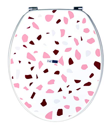 BM 4117 Copriwater Sedile Tavoletta WC Universale Coperchio Toilet Seat Bagno in Legno MDF Anguria Decorato Motivo Terrazzo Sfondo Bianco, Misura Standard Fissaggio dal Basso Cerniere in Acciaio