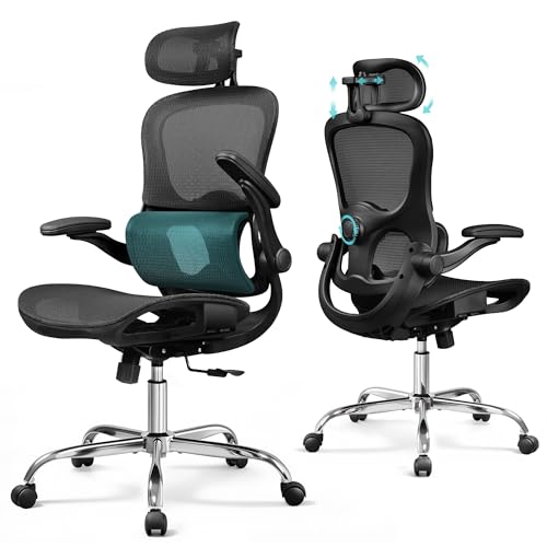 DEVAISE Sedia da Ufficio Ergonomica con Schienale Traspirante a Sezioni, Poggiatesta 3D Regolabile, Braccioli Regolabili, Supporto Lombare, Funzione Dondolo, Sedia Ergonomica per Home Office, Nero