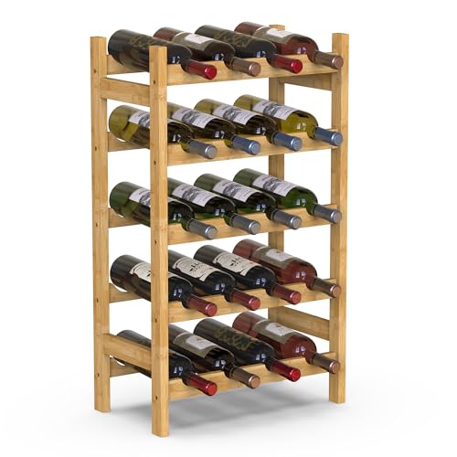 BAKAJI Cantinetta Portavino in Legno Bambù con 20 Scomparti per Vino Champagne, Portabottiglie da Terra, Cantina per Angolo Bar, Salotto, Cucina, Bistrot, Ristorante, 43.5 x 24.5 x 73 cm (Naturale)