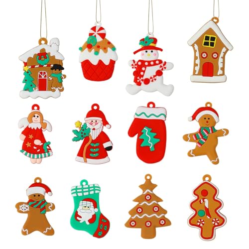 DERAYEE Ornamento Pan Zenzero Natale,12 Pezzi Omino Pan Zenzero Pendenti Natalizio,Decorazioni per Albero di Natale