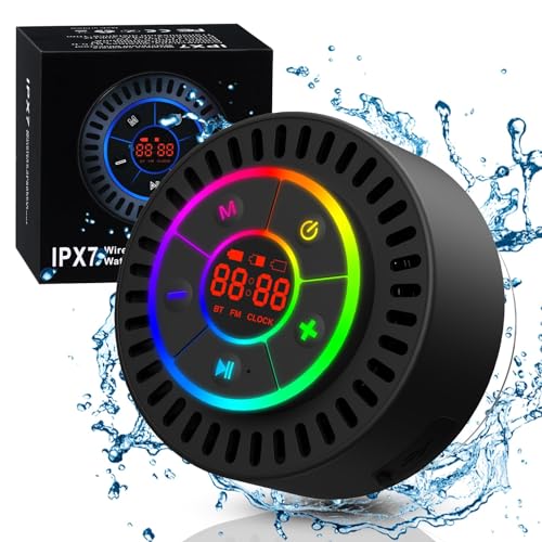 RIOCALOTDD Cassa Bluetooth Waterproof per Doccia, Altoparlante Portatile HD Stereo con Ventosa, Bluetooth 5.2 Aggiornato, Luci Colorate, Nero