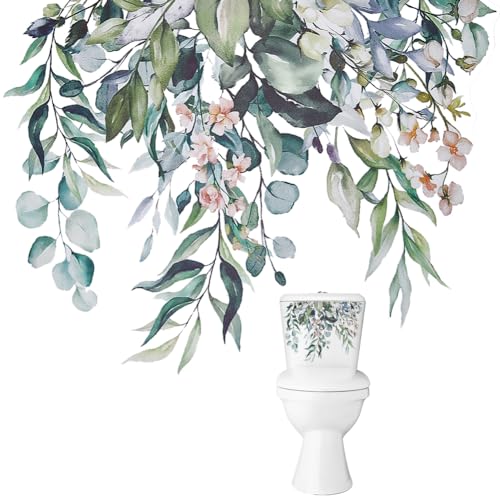 GORGECRAFT 2 Foglio di Piante Verdi Foglie Fiori Adesivi Coperchio Sedile WC Decalcomania Autoadesiva Rimovibile Adesivo da Parete Floreale per Bagno Copriwater Impermeabile Adesivo Decorativo