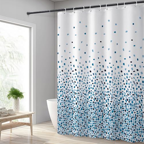 Hoomtaook Tenda Doccia 240x200cm, Tenda per Doccia Impermeabile Polyester Lavabile con 12 Anelli, Orlo Ponderato, Blu Mosaico