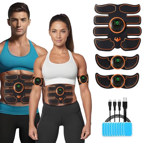 HONGXIAN EMS Elettrostimolatore Muscolare,Allenatore Addominale per la Stimolazione Mirata dei Muscoli Addominali,ABS Trainer/Toner per Addome/Braccio/Vita/Gambe,USB Ricaricabile-Uomo/Donna
