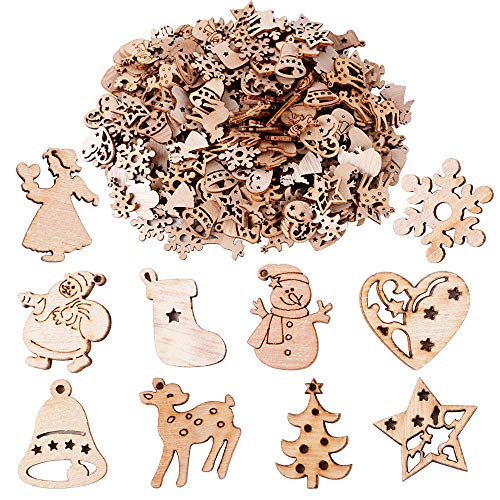 200 pz Ciondoli Natale Legno Naturale Fette Abbellimenti Natalizi Decorazione Artigianato Albero Tavolo Casa Feste Fai da Te Scrapbooking Stili Misti