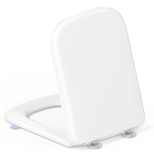 Tavoletta wc Universali Forma quadrata, YEAUPE RPO Sedile WC, Urea-Formaldeide Chiusura Ammortizzata tavoletta wc con Sgancio Rapido a un Pulsante,Bianco 46,1 * 35,1 * 5,3CM