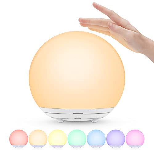 Suright Luce Notturna Bambini,Lampada da Comodino Ricaricabile USB,Luce Notturna LED con Luce Calda Dimmerabile Progressive&Luce a 7 Colori,Touch&Interruttore,Timer per Cameretta,Campeggio, Regalo