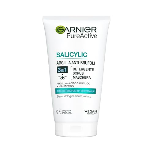 Garnier Skin Active Pure Active 3In1 Argilla, Pelli Miste - Con Imperfezioni Detergente + Scrub + Maschera, 150 Ml, ‎14.5 x 8 x 4.5 cm; 150 ml