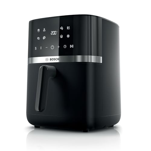 Bosch Serie 4 Friggitrice ad Aria MAF462B0, Air Fryer 6,1 L, 7 Programmi, Doppi Elementi Riscaldanti, Funzioni Defrost e Mantenimento in Caldo, Touchscreen, Cottura fino al 60%* Più Veloce, Nero