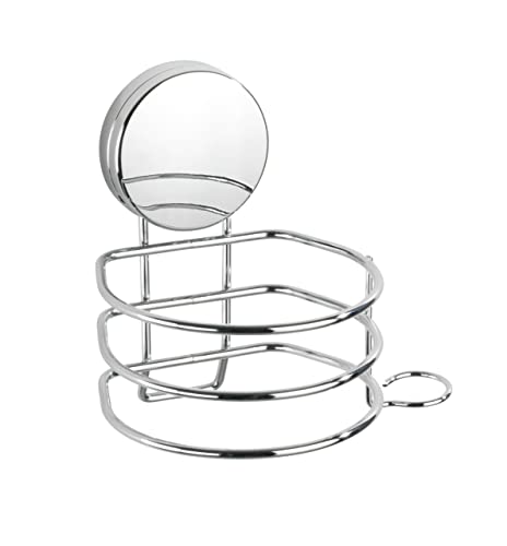 WENKO Porta asciugacapelli Osimo Static-Loc Plus, portaphon con reggicavo, fissaggio senza trapano, tenuta sicura mediante aderenza statica su superfici lisce ed impermeabili, 14 x 13 x 11 cm