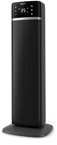 Termoventilatore a torre Philips Serie 5000-2000W, risparmio energetico 50%, display, 5 funzioni sicurezza, 4 modalità, oscillazione 60°, silenzioso, nero/grigio scuro (CX5120/11).