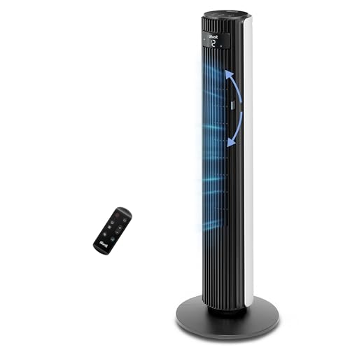 LEVOIT Ventilatore a Torre25 dB| 7,9 m/s| 108 cm, Regolazione 60° Potente 7,9m/s per Camere da Letto, Stanze Grandi, 4 Modalità, 12 Velocità, 1-12H, Telecomando, Bianco Candido