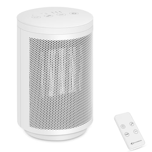 MYCARBON Stufa Elettrica da Bagno Basso Consumo con Telecomando 900W|1500W, Termostato Ambiente 18℃, 23℃ e 28℃, Stufetta Elettrica Oscilla 60°, Motore DC, Termoventilatore Ceramico Silenzioso