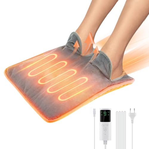 KBIBCK Scaldapiedi Elettrico con 9 Livelli di Temperatura e 4 Timer, con spegnimento automatico, Scaldapiedi Accogliente, piede,Schiena E Corpo Intero Per Donne Uomini(Grigio)