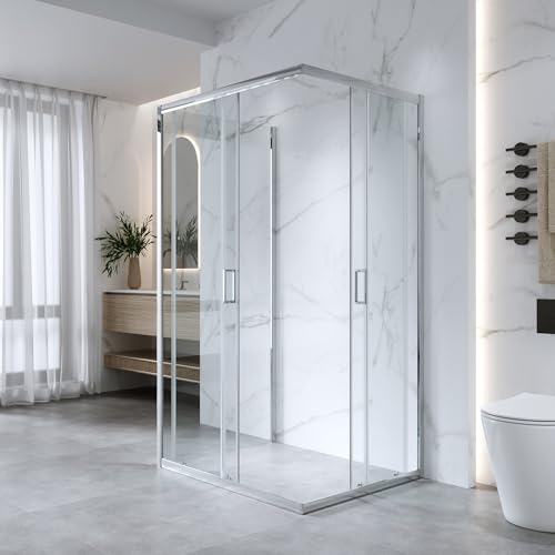 Box Doccia 3 Lati 70x90x70xh185 - Cabina Doccia Scorrevole in Cristallo Temperato 6mm Trasparente, Profilo Cromato, Guarnizioni Antigoccia, Chiusura Magnetica e Maniglia ABS - Mod. Kiro
