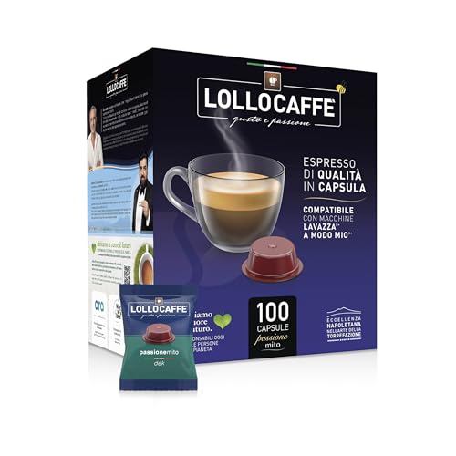 Lollo Caffè PassioneMito, Miscela Dek - 100 Capsule - Compatibili con le Macchine ad uso domestico Lavazza* A Modo Mio*