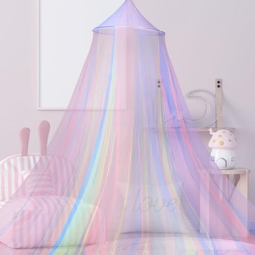 Kievano Zanzariera Letto Matrimoniale e Singolo, Baldacchino Arcobaleno per Cameretta Bambini 60&times;250&times;1200 cm, Rete Anti Zanzare 360&deg;, Facile Installazione con Ganci e Sacchetto