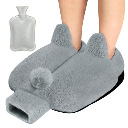 AFXXE Scaldapiedi Non Elettrico, 2 in 1 Scalda Piedi Per Donne e Uomini, 36x30cm Riscalda Piedi Per l'inverno, 2L Pantofole Riscaldanti Lavabile,Weich und Warm Pantofole Riscaldate (Grigio Chiaro)