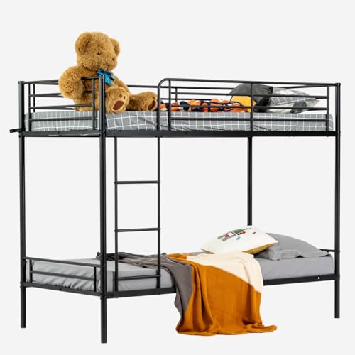 MEUBLE COSY Letto a Castello 2 Posti 90x190cm con Rete a Doghe in metallo Letti per Camerette Adulti e bambini Casa, Nero