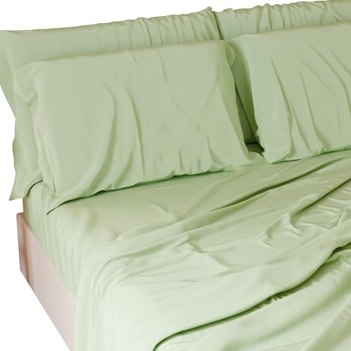 PETTI Artigiani Italiani - Set Lenzuola Matrimoniali 4 Pezzi, Morbide e Traspiranti, Completo Letto con Lenzuolo Sopra, Lenzuolo Sotto con Angoli Elasticizzati e 2 Federe Lenzuola Salvia