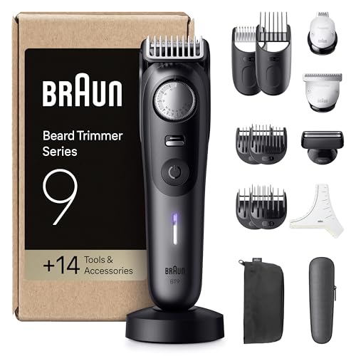 Braun Regolabarba Uomo Serie 9, +14 Strumenti Da Barbiere, Rasoio Elettrico Barba, Lama ProBlade Affilata A Vita, 180 Min, Selettore Di Precisione Con 52 Lunghezze, Impermeabile, BT9565, Titanio
