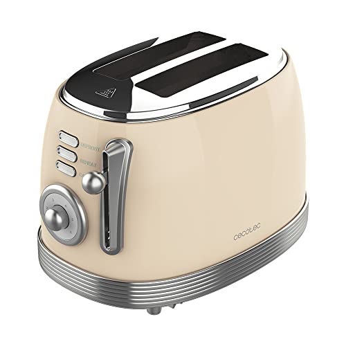 Cecotec Tostapane Verticale Toast&Taste 800 Vintage Light Beige. 850 W, 2 Fessure corte extra-larghe per 2 toast, 3 Funzioni, Controllo del Tempo, Cassettino Raccoglibriciole