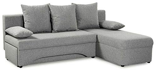 AVANTI TRENDSTORE - Polaria - Divano ad angolo in microfibra di colore grigio chiaro, con funzione letto e cassettone integrato. Dimensioni LAP 191x87x142 cm