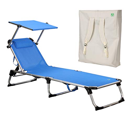 Totò Piccinni Lettino prendisole KAMP Pieghevole Leggero Alluminio CUSCINO e BORSA Zaino (Blu)