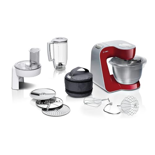 Bosch Planetaria Robot da Cucina MUM5, Ciotola in Acciaio da 3.9 L, 7 Velocità, 1000 W, Rosso