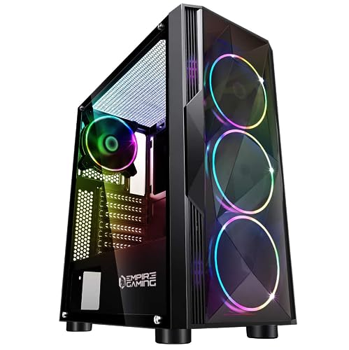EMPIRE GAMING - Case PC da Gioco Diamond ARGB Mid-Tower ATX e ITX - Frontale con motivo diamond e pareti laterali in vetro temperato - 4 Ventole 3 pin 5 Volt LED RGB indirizzabile 120 mm - MB Sync