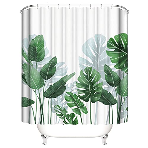 Tenda da doccia 180 x 200 foglie di banano, 12 anelli a C inclusi, piante, bagni, verde, tenda in tessuto di poliestere, impermeabile, resistente alla muffa