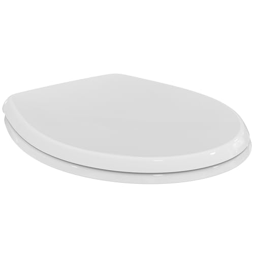 Ideal Standard Multi Suites Sedile WC, forma ovale universale, Sedile WC resistente con kit di cerniere incluso per un montaggio facile, in robusto duroplast &ndash; Bianco (370x440x45 mm)