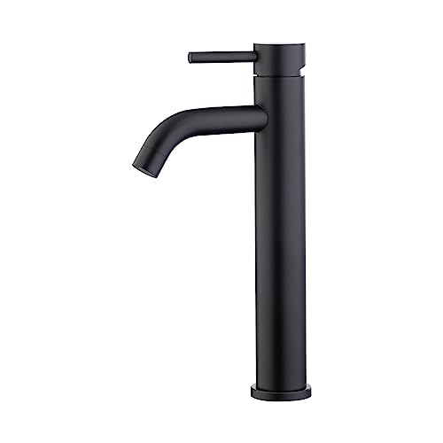 Ibergrif Rubinetto per Bagno Nero Opaco, Rubinetto per Lavabo Alto con Altezza del Beccuccio 205 mm per Lavabo da Appoggio, Miscelatore per Lavabo con Acqua Calda e Fredda, Miscelatore Monocomando