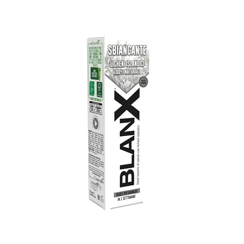 BlanX Dentifricio Sbiancante 75ml, con Licheni Islandici 100% Naturali, Effetto Batteriostatico, Anti-Placca e Anti-Macchia, Dentifricio per Rinforzare lo Smalto, Vegan Friendly