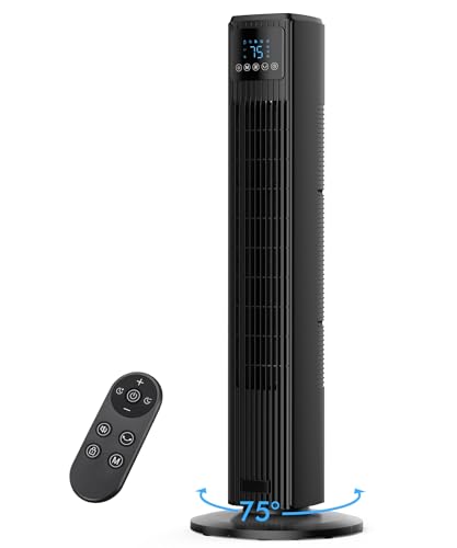 PNTCK Ventilatore a Torre Silenzioso con Telecomando, Ventilatore da Terra, 90° Oscillazione, 4 Velocità e 4 Modalità, Timer 12H, Potente 8 m/s, Display LED, Ventilatori a Colonna, per Casa e Ufficio