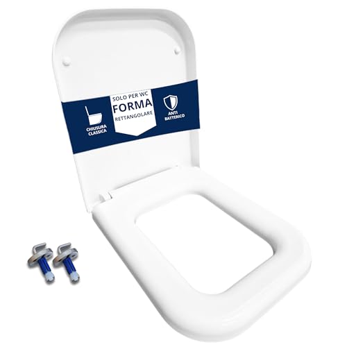 HYDRO HOME - Tavoletta WC Copriwater Rettangolare HH313 Compatibile con Vari Modelli con le Stesse Misure, Coperchio Water Sedile WC a Fissaggio all'Alto con Cerniere Regolabili, Coperchio WC