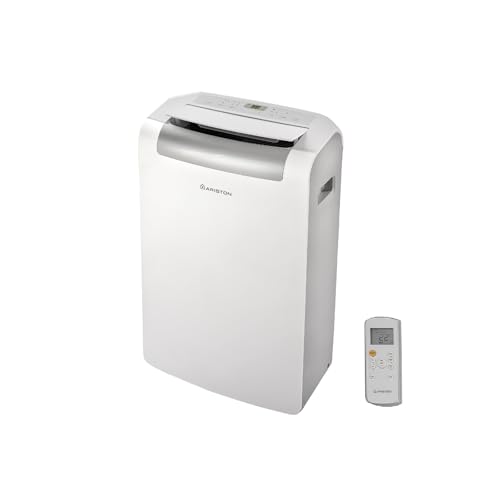 Ariston Mobis 10 - Condizionatore Portatile con Tubo 10.000Btu 46,7x39,7x76,5 e Telecomando, Pinguino Raffreddamento Rapido e Ventilazione, Climatizzatore 30mq, Aria Condizionata Classe Energetica A+