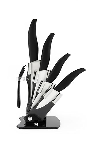 Excelsa Ceramic Ceppo Coltelli 6 Pezzi, Manico Nero, Lama Bianca in Ceramica