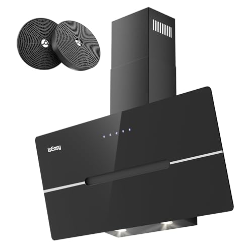 IsEasy Cappa Cucina, Cappa Aspirante 90cm di Scarico/Ricircolo con 524 m³/h Forte Potenza di Aspirazione, 3 Livelli di Regolazione, Funzionamento Touch, Nero, 58 dB, Efficienza A++