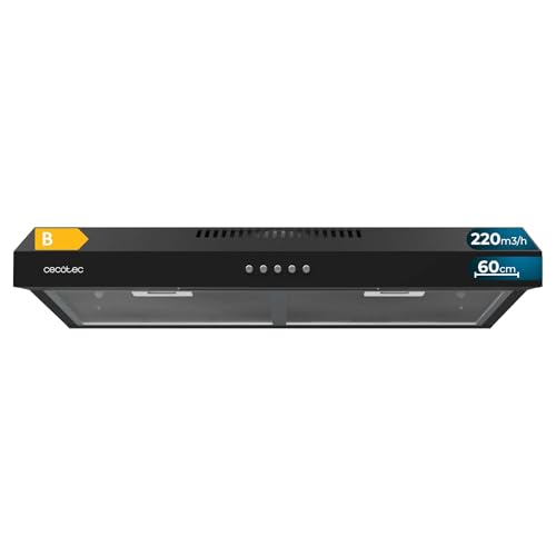 Cecotec Cappa aspirante 60 cm di larghezza Bolero Flux CM 602200 Black B. Potenza di aspirazione 220m3/h, motore 70W, basso consumo, controllo meccanico, 3 livelli di potenza, finitura nera