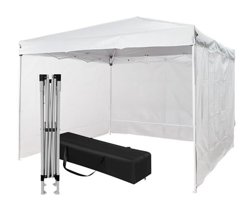Gazebo 3x3 Pieghevole Impermeabile Con 3 Pareti Laterali, Struttura Resistente in Acciaio, Richiudibile a Fisarmonica, Con Sacca Per il Trasporto, Telo in Poliestere 160 gr/mq | Gazebo Pop-up